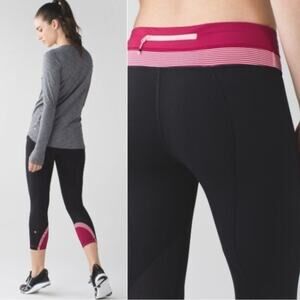 Lululemon Run: Inspire Crop II All Luxtreme – Black/Tonka Stripe Berry | Size 4